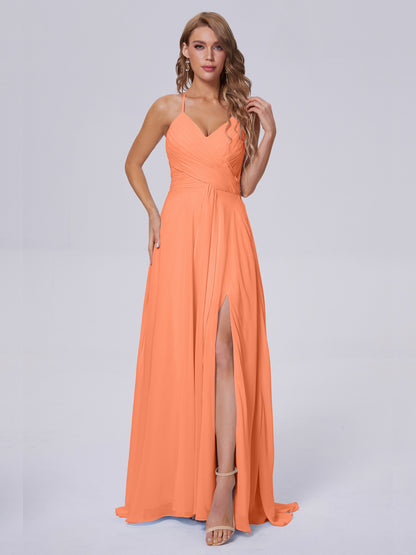 Harmony Unique Straps Chiffon Bridesmaid Dresses with Slit