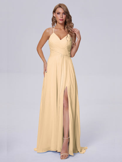 Harmony Unique Straps Chiffon Bridesmaid Dresses with Slit