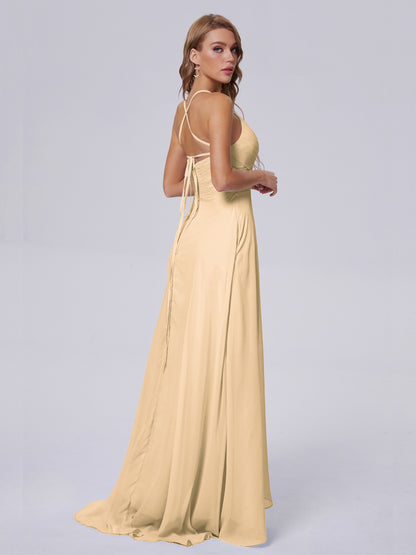 Harmony Unique Straps Chiffon Bridesmaid Dresses with Slit