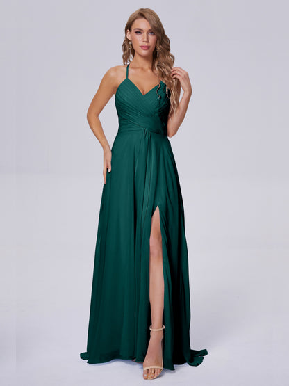 Harmony Unique Straps Chiffon Bridesmaid Dresses with Slit