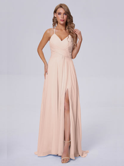 Harmony Unique Straps Chiffon Bridesmaid Dresses with Slit
