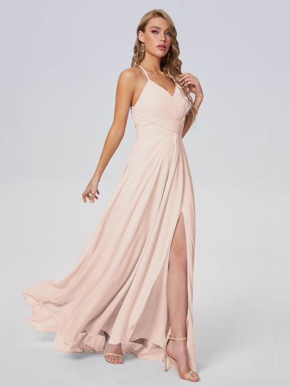 Harmony Unique Straps Chiffon Bridesmaid Dresses with Slit