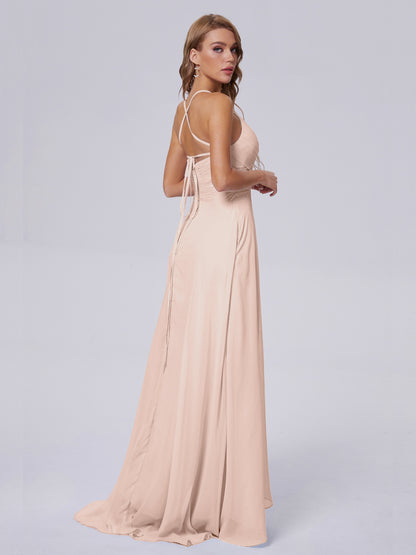 Harmony Unique Straps Chiffon Bridesmaid Dresses with Slit