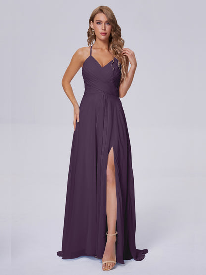 Harmony Unique Straps Chiffon Bridesmaid Dresses with Slit