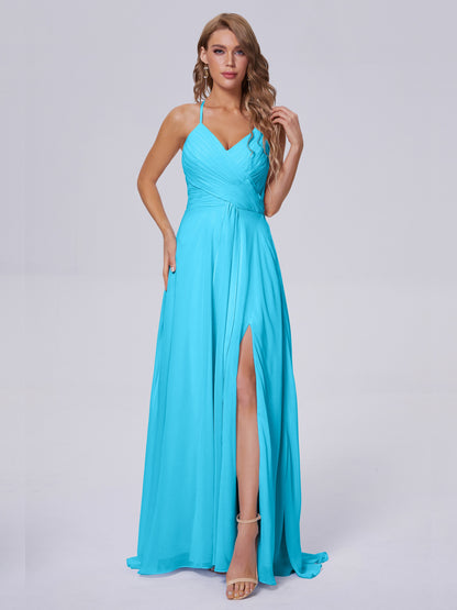 Harmony Unique Straps Chiffon Bridesmaid Dresses with Slit