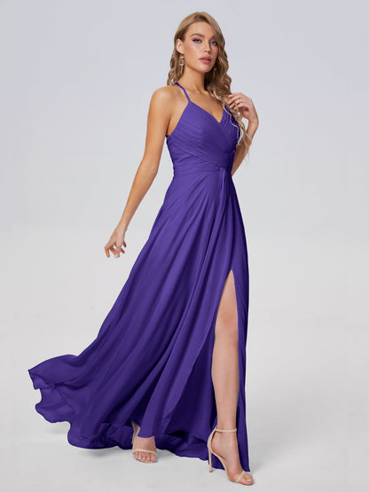 Harmony Unique Straps Chiffon Bridesmaid Dresses with Slit