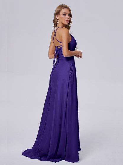 Harmony Unique Straps Chiffon Bridesmaid Dresses with Slit