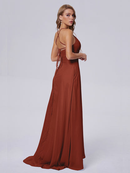 Harmony Unique Straps Chiffon Bridesmaid Dresses with Slit