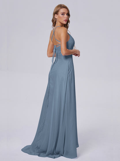 Harmony Unique Straps Chiffon Bridesmaid Dresses with Slit