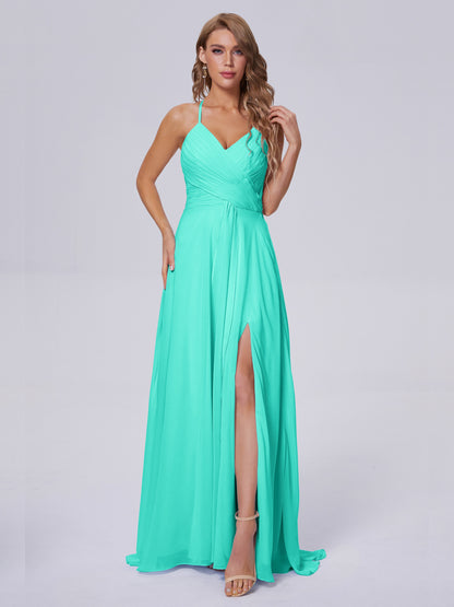 Harmony Unique Straps Chiffon Bridesmaid Dresses with Slit