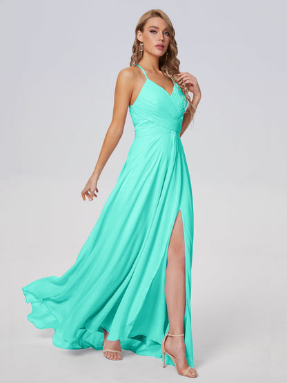 Harmony Unique Straps Chiffon Bridesmaid Dresses with Slit