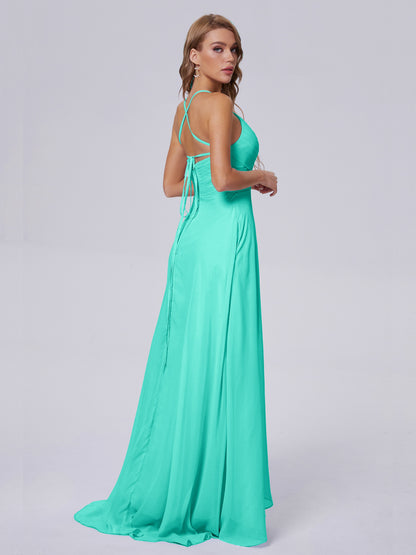 Harmony Unique Straps Chiffon Bridesmaid Dresses with Slit
