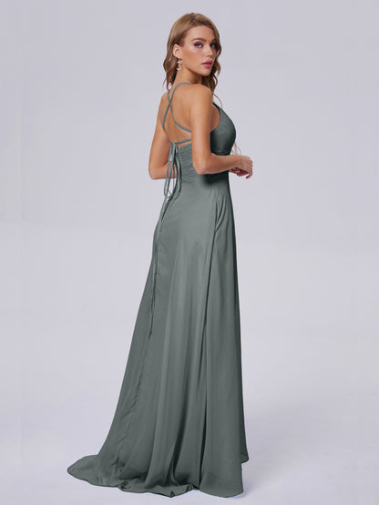 Harmony Unique Straps Chiffon Bridesmaid Dresses with Slit
