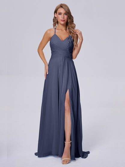 Harmony Unique Straps Chiffon Bridesmaid Dresses with Slit