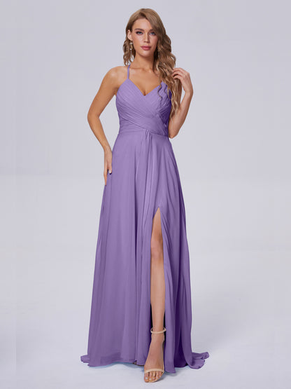 Harmony Unique Straps Chiffon Bridesmaid Dresses with Slit