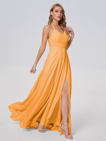 Harmony Unique Straps Chiffon Bridesmaid Dresses with Slit