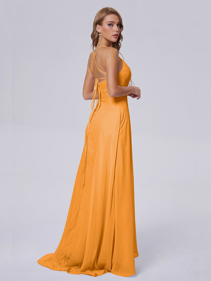 Harmony Unique Straps Chiffon Bridesmaid Dresses with Slit
