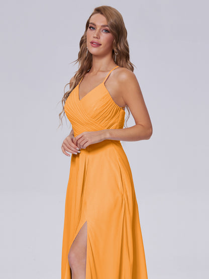 Harmony Unique Straps Chiffon Bridesmaid Dresses with Slit