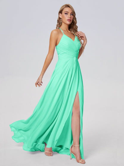 Harmony Unique Straps Chiffon Bridesmaid Dresses with Slit