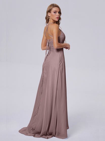 Harmony Unique Straps Chiffon Bridesmaid Dresses with Slit