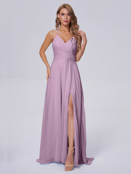 Harmony Unique Straps Chiffon Bridesmaid Dresses with Slit