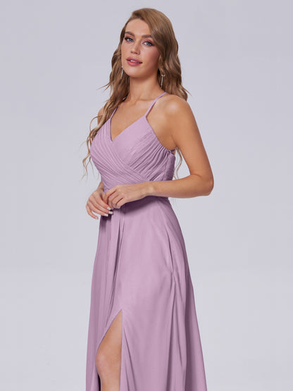 Harmony Unique Straps Chiffon Bridesmaid Dresses with Slit
