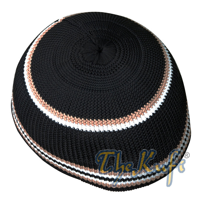High Quality Black Nylon Kufi with Brown & White