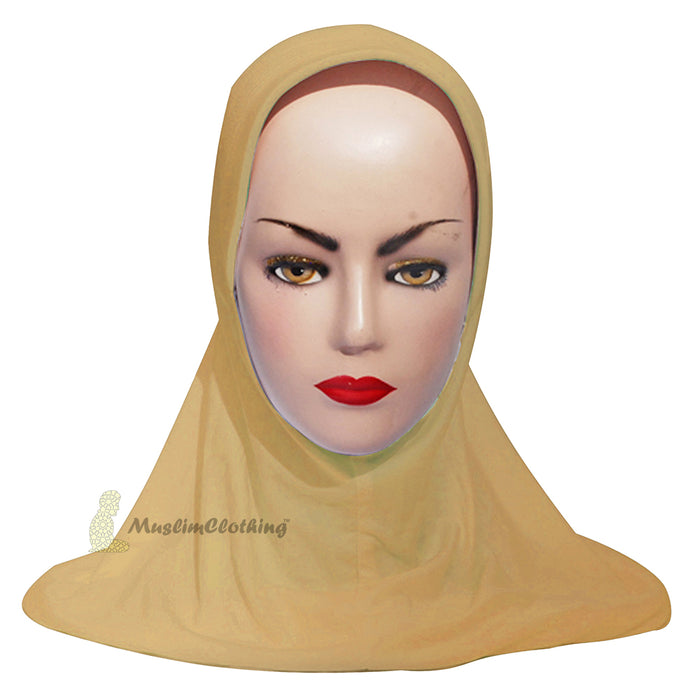 Instant Pull-On Easy Hijab Jilbab In Beige - Padded Visser Shoulder-Length Easy Muslimah Khimar