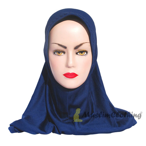 Instant Pull-On Easy Hijab Jilbab In Various Dark Blue - Padded Visser Shoulder-Length Easy Muslimah Khimar