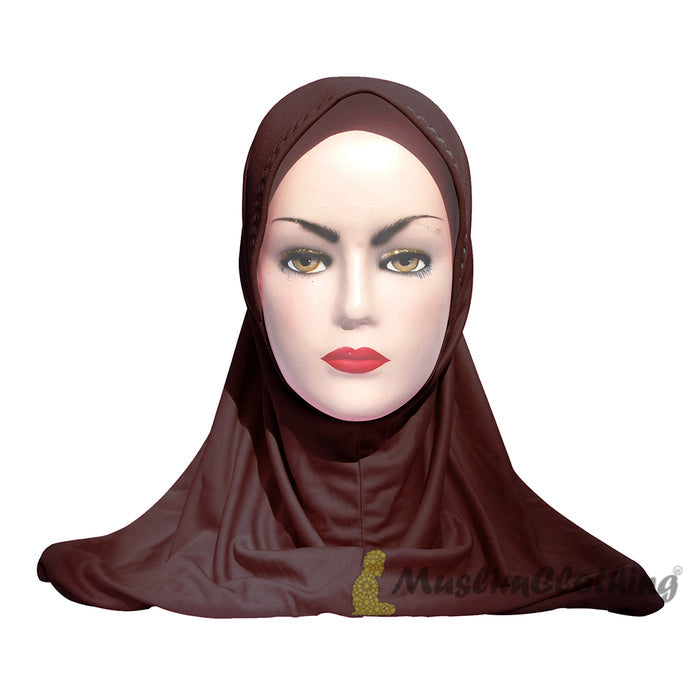 Instant Pull-On Easy Hijab Jilbab In Various Dark Brown - Padded Visser Shoulder-Length Easy Muslimah Khimar