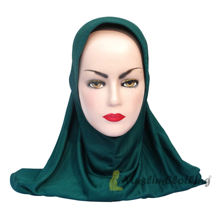 Instant Pull-On Easy Hijab Jilbab In Various Dark Green - Padded Visser Shoulder-Length Easy Muslimah Khimar