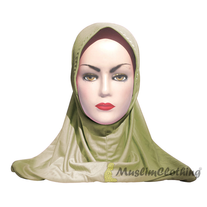 Instant Pull-On Easy Hijab Jilbab In Various Khaki Green - Padded Visser Shoulder-Length Easy Muslimah Khimar