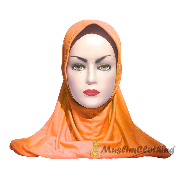Instant Pull-On Easy Hijab Jilbab In Various Orange - Padded Visser Shoulder-Length Easy Muslimah Khimar