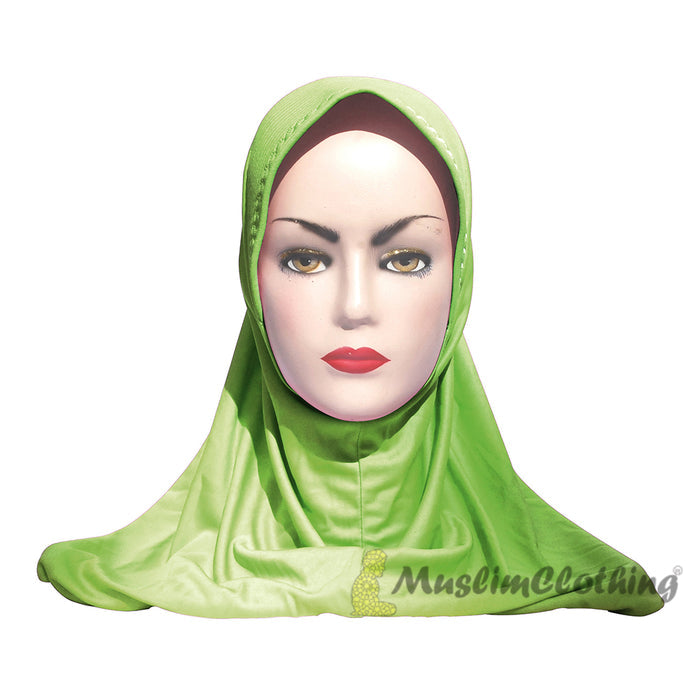 Instant Pull-On Easy Hijab Jilbab In Various Parrot Green - Padded Visser Shoulder-Length Easy Muslimah Khimar