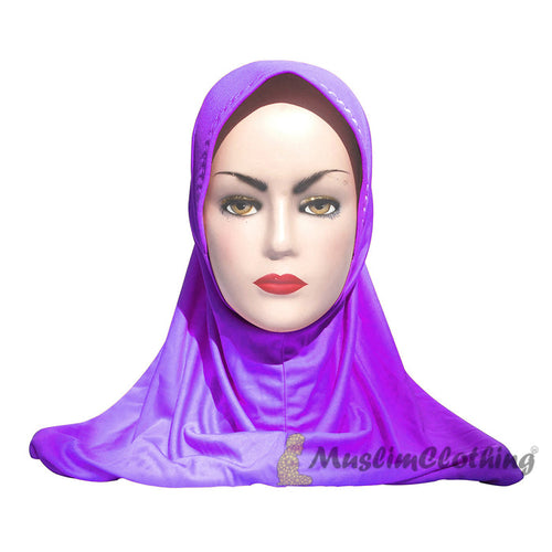 Instant Pull-On Easy Hijab Jilbab In Various Purple - Padded Visser Shoulder-Length Easy Muslimah Khimar