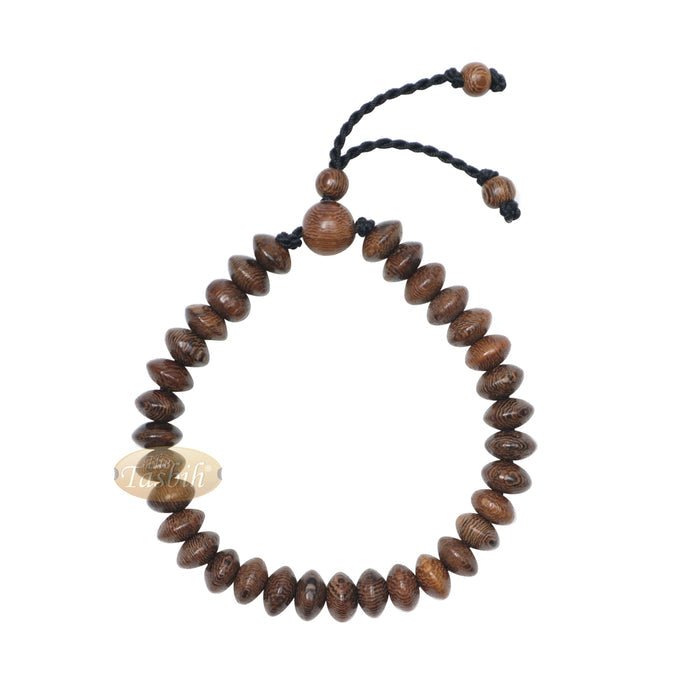 Johar Wood 33-Bead Elastic String Saucer-Shape 9x6 mm Prayer Bead Bracelet