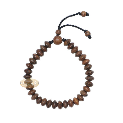 Johar Wood 33-Bead Elastic String Saucer-Shape 9x6 mm Prayer Bead Bracelet