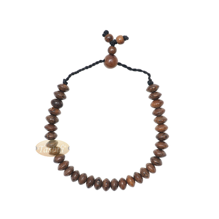 Johar Wood 33-Bead Elastic String Saucer-Shape 9x6 mm Prayer Bead Bracelet