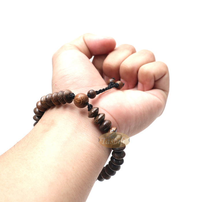 Johar Wood 33-Bead Elastic String Saucer-Shape 9x6 mm Prayer Bead Bracelet