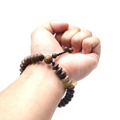 Johar Wood 33-Bead Elastic String Saucer-Shape 9x6 mm Prayer Bead Bracelet