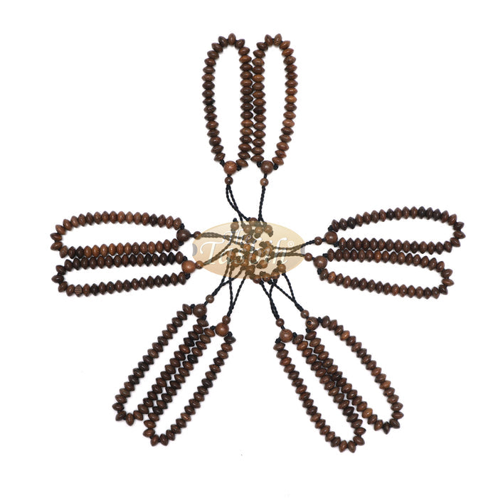 Johar Wood 33-Bead Elastic String Saucer-Shape 9x6 mm Prayer Bead Bracelet