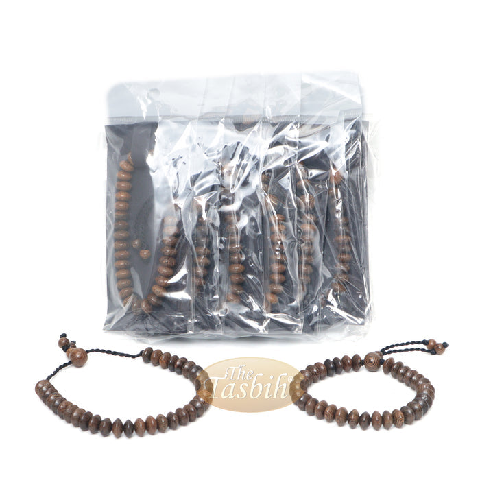 Johar Wood 33-Bead Elastic String Saucer-Shape 9x6 mm Prayer Bead Bracelet