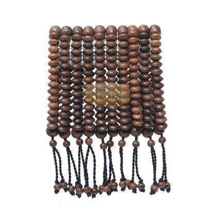 Johar Wood 33-Bead Elastic String Saucer-Shape 9x6 mm Prayer Bead Bracelet