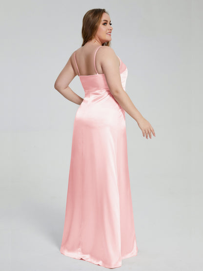 Adelyn Split Plus Size Soft Satin Long Bridesmaid Dresses