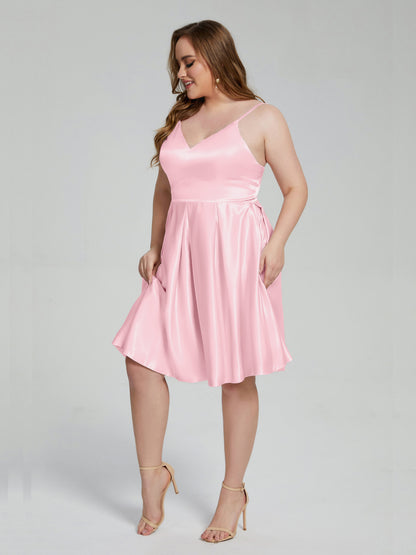 Josie Simple Plus Size Soft Satin Short Bridesmaid Dresses