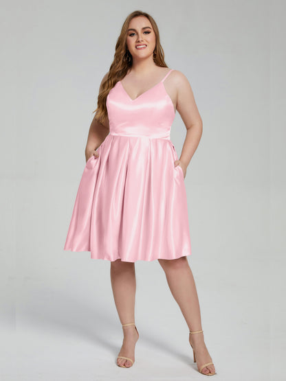 Josie Simple Plus Size Soft Satin Short Bridesmaid Dresses