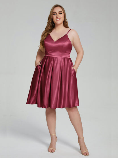 Josie Simple Plus Size Soft Satin Short Bridesmaid Dresses
