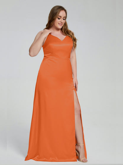 Adelyn Split Plus Size Soft Satin Long Bridesmaid Dresses