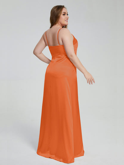 Adelyn Split Plus Size Soft Satin Long Bridesmaid Dresses
