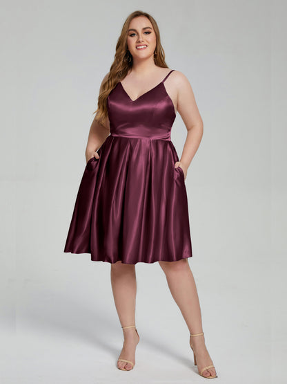 Josie Simple Plus Size Soft Satin Short Bridesmaid Dresses